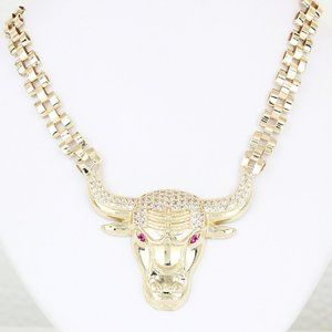 10k Yellow Gold Rolex-Style Chicago Bulls Cubic Zirconia + Spinel Chain - 19"